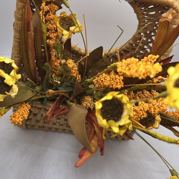 Farmhouse Woven Door Knob Irregular Basket with Faux Fall Autumn Flowers - Picture 6 of 13
